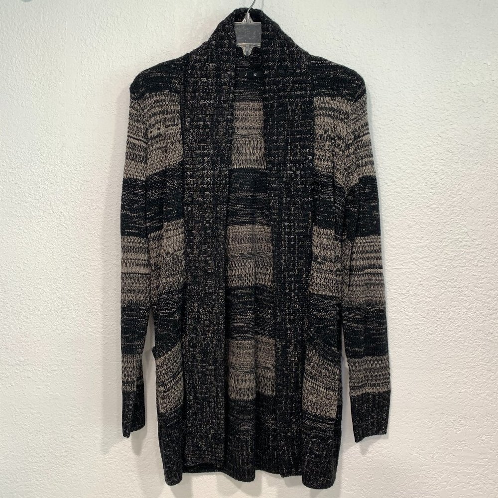 NWOT APT 9 Open Front Cardigan Sweater Longer 2 Pocket Black Gray Striped Size S